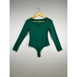 Saungkuai Green Square Neck Long Sleeve Thong Bodysuit‎ Women's Size S